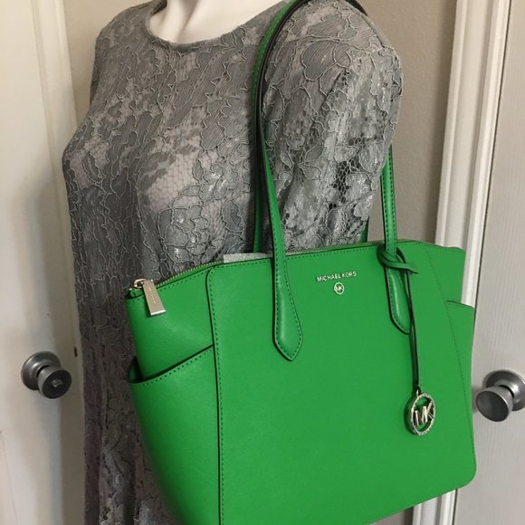 Large 15x10x4 Marilyn Palm Green Leather Michael Kors Jet Set Shoulder Bag - Picture 2 of 7